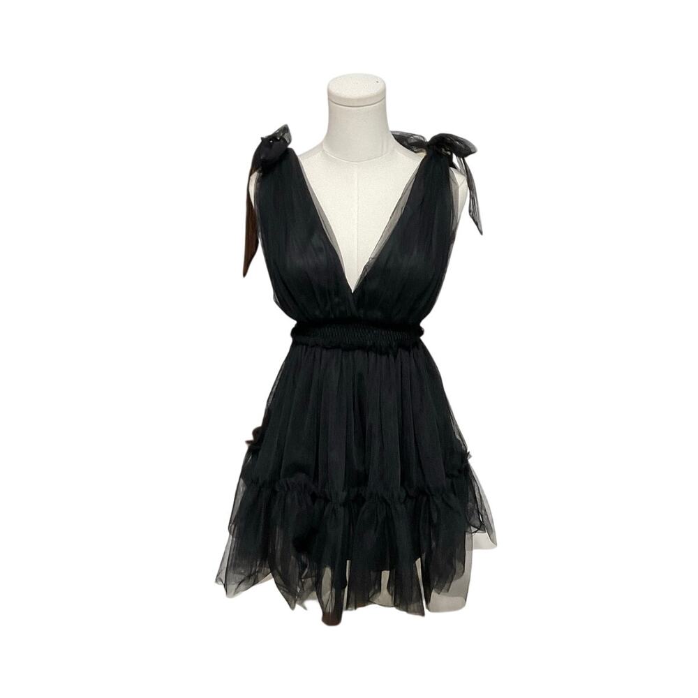 Thirty/Thirty La Black Tulle Mini Babydoll Dress Size X-Small Party/Cocktail